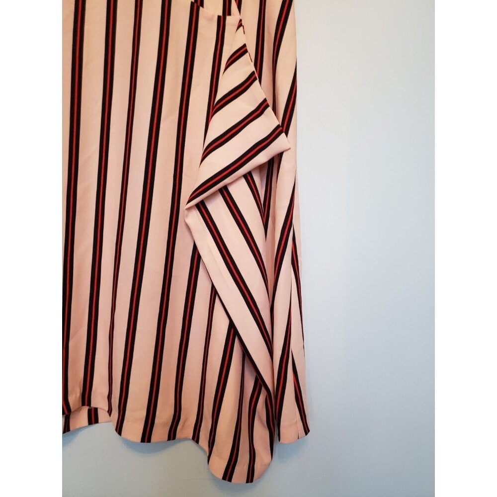 Gibson Latimer Womens 6 Midi Dress V Neck Pink Stripes Ruffle Short Sleeve NWT - Picture 3 of 5